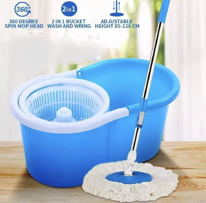 Magic Spin Mop with Bucket | 360° Spin | Adjustable Handle | 2 Mop Heads