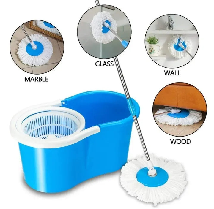 Magic Spin Mop with Bucket | 360° Spin | Adjustable Handle | 2 Mop Heads