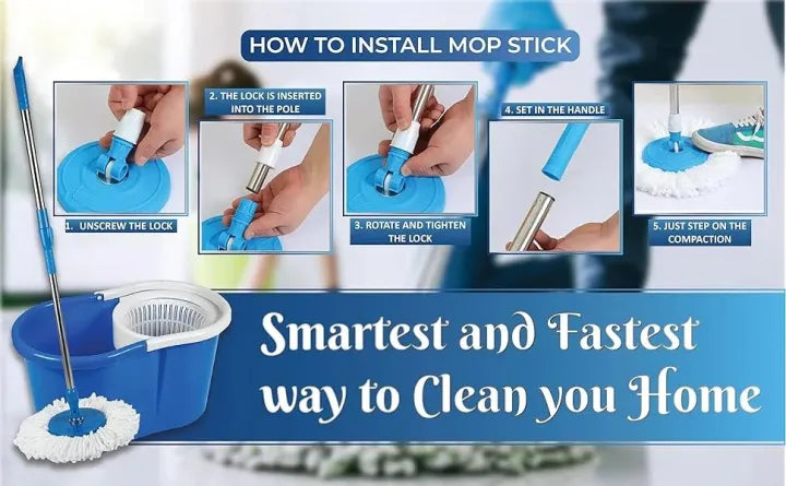 Magic Spin Mop with Bucket | 360° Spin | Adjustable Handle | 2 Mop Heads