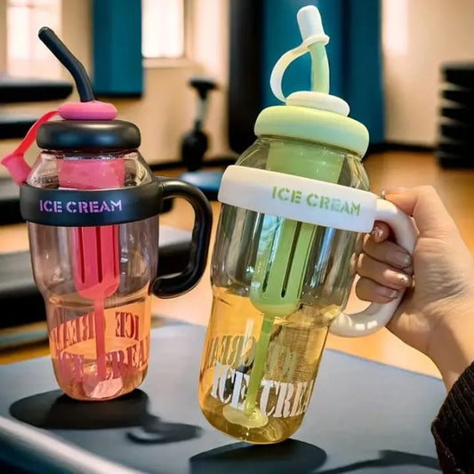 Pack of 2 – 1300ml Ice Cream Tumblers with Lid, Straw & Handle | Reusable Water Bottles for Kids