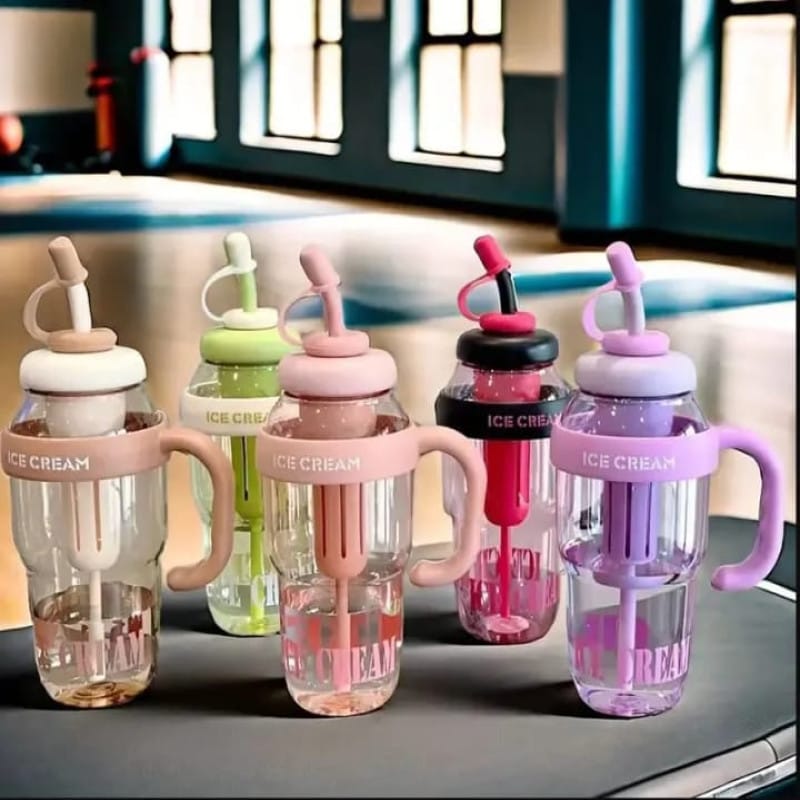 Pack of 2 – 1300ml Ice Cream Tumblers with Lid, Straw & Handle | Reusable Water Bottles for Kids